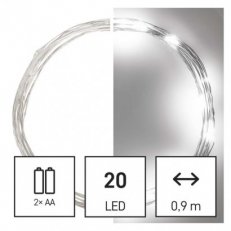LED vánoční nano řetěz, 1,9 m, 2x AA, vnitřní, studená bílá, časovač EMOS D3AC07