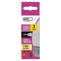 LED žárovka Classic svíčka /E27/4,9W(40W)/470lm/teplá bílá EMOS ZQ3120