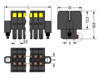 Pružinová svorka, 2řadá CAGE CLAMP 1,5mm2 černá 16pól. WAGO 713-1108/107-000