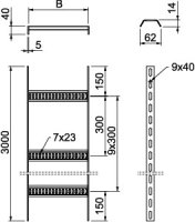 OBO SL 62 400 A4 Kabelový žebřík pro lodě děrovaná bočnice 40x410x3000 Nerez