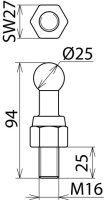 Kulový bod D 25 mm rovný se závitem M16x26 mm DEHN 755636