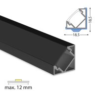 Rohový hliníkový profil RT2 černý 18x18mm černý difuzor 2m MCLED ML-761.341.74.2