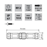 Konektor vidlice + zásuvka, IP67, pájecí, M12, 2piny MCLED ML-112.206.67.2