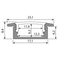 Vestavný hliníkový profil VO, 23x8 mm černý včetně čirého difuzoru 1 m