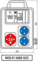 Zásuvková rozvodnice 1x1643+2x230V s chráničem a držákem, IP44 ROS FI-1602 D