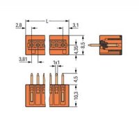 Konektor s pájecími piny THT, pájecí kontakt 1,0x1,0 mm, rovné, oranžová 16pól.