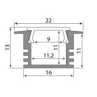 Vestavný hliníkový profil VL, 22x13 mm, mléčný difuzor, komplet, 2 m