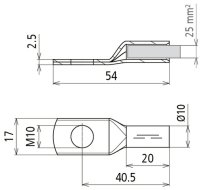 Lisovací kabelové oko DIN 46235 25mm2 M10 Cu/gal Sn, poniklováno DEHN 472433