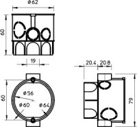 OBO UG 60 VD Přístrojová/propojovací krab. Pod omítku O60mm H60mm černá PS