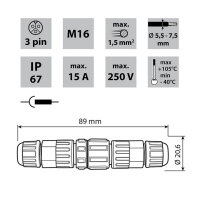 Konektor vidlice + zásuvka, IP67, pájecí, M16, 3piny MCLED ML-112.207.67.2