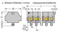 4vodičová svorkovnicese západkami šedá 0,08-1,5mm2 3pól.