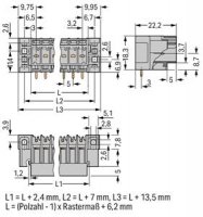 Konektor s pájecími piny THT, pájecí kontakt 1,0x1,0 mm, úhlové, šedá 7pól.