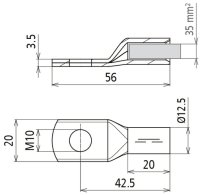 Lisovací kabelové oko DIN 46235 35mm2 M10 Cu/gal Sn, poniklováno DEHN 472434