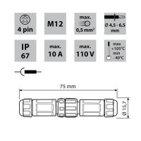 Konektor vidlice + zásuvka, IP67, pájecí, M12, 4piny MCLED ML-112.208.67.2