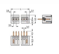 Konektor s pájecími piny THT pájecí kontakt 1,0x1,0mm rovné světle šedá 6pól.