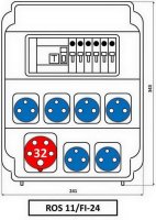 Zásuvková rozvodnice 1x3253+6x230V, jištěná, s chráničem, IP54 ROS 11/FI-24