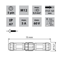 Konektor vidlice + zásuvka, IP67, pájecí, M12, 5pinů MCLED ML-112.209.67.2