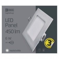 LED vestavné svítidlo PROFI, čtvercové, stříbrné, 6W neutrální bílá EMOS ZD2222