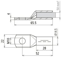 Lisovací kabelové oko DIN 46235 50mm2 M10 Cu/gal Sn, poniklováno DEHN 472435