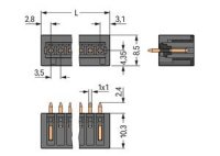 Konektor s pájecími piny THR, pájecí kontakt 1,0x1,0 mm, rovné, černá 6pól.