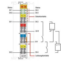 4kanálový binární vstup DC 24V 0,2 ms světle šedá WAGO 750-409