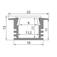 Vestavný hliníkový profil VL, 22x13 mm, matný difuzor, komplet, 2 m