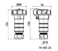 Spojka SCHUKO modrá + víčko 16A 3p 230V IP68 BALS 746