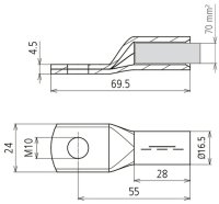 Lisovací kabelové oko DIN 46235 70mm2 M10 Cu/gal Sn, poniklováno DEHN 472436