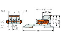 Pružinová svorka páčka CAGE CLAMP šedá 10mm2 2pól. WAGO 831-1102/038-000/306-000