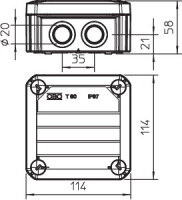 Odbočná krabice OBO T 60 M20 KL se svorkovnicí, 114x114x57, šedá Polypropylén PP