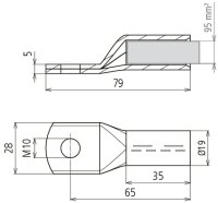 Lisovací kabelové oko DIN 46235 95mm2 M10 Cu/gal Sn, poniklováno DEHN 472437