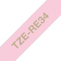 BROTHER TZe-RE34 růžová / zlatá (12mm, 4m, pruhovaná)