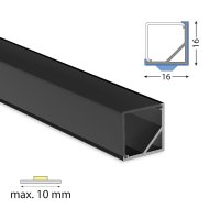 Rohový hliníkový profil RD2 černý 16x16mm černý difuzor 2m MCLED ML-761.346.74.2