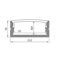 Přisazený hliníkový profil černý PF, 24x10 mm, včetně mléčného difuzoru, 1 m