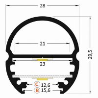 FKU45-1M-EL AL profil FKU45 BC pro LED, s plexi, 1m, elox FK TECHNICS 4737619-S