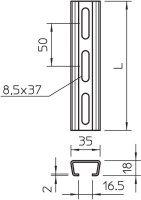 OBO AML3518P2000FT Profilová lišta děrovaná šířka výřezu 16,5mm 2000x35x18 Ocel
