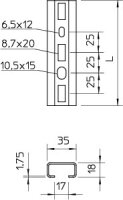 OBO CMS3518P0300FT Profilová lišta, šířka výřezu 17mm, 300x35x18, Ocel, St