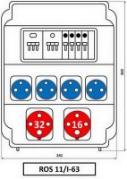 Zásuvková rozvodnice 1x3243+1x1643+4x230V, jištěná, IP54 ROS 11/I-63