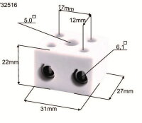 Porcelánová bloková svorka 2P - 16mm2 s montážním otvorem SEZ-CZ CPO-30A-2P