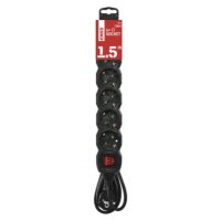 Prodlužovací kabel 1,5 m 6 zásuvek s vypínačem černý PVC 1,5mm2 EMOS PC1621R