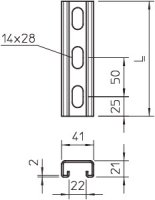 OBO MS4121P2000FS Profilová lišta děrovaná šířka výřezu 22 mm 2000x41x21 Ocel