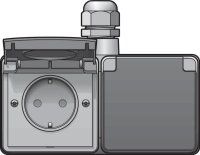 HYDRO-dvojzásuvka ''schuko'' vodorovná s jedním přívodem nahoře, (komplet)