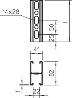 OBO MS4182P3000FS Profilová lišta děrovaná šířka výřezu 22 mm 3000x41x82 Ocel