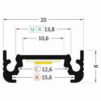 AL profil FKU11 BC/UX pro LED, bez plexi, 1m, černý elox FK TECHNICS 4739295