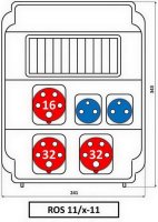 Zásuvková rozvodnice 2x3253+1x1653+2x230V, 11 modulové okénko, IP54 ROS 11/X-11