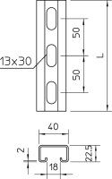 OBO MS4022P2000A4 Profilová lišta děrovaná šířka výřezu 18 mm 2000x40x22,5 Nerez