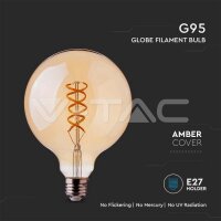 LED žárovka V-TAC 5W Filament E27 G95 Gold Glass Curve Shape Warm White