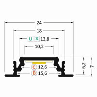 AL profil FKU12 BC/UX pro LED, bez plexi, 1m, bílý FK TECHNICS 4739298