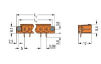 Konektor s pájecími piny THT, pájecí kontakt 1,0x1,0 mm, úhlové, oranžová 5pól.