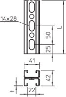 OBO MS4142P3000FS Profilová lišta, dvojitá, výřez 22mm, 3000x41x42, Ocel, St